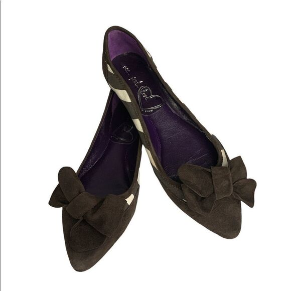 Escada Laurél Canvas Suede Bow Zebra Print Pointed Toe Flats - Picture 2 of 9